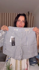 Conjunto Bermuda com Cropped Camisa - Listrado Azul - detalhe
