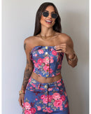 Conjunto Flores Katharina - Azul Escuro - detalhe