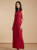Vestido Midi Alice em Linho - Vermelho - frente