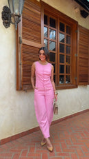Conjunto Colete com Renda e Calça Rosa - Rosa - frente