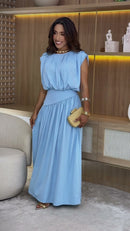 Vestido Longo Cintura Marcada Poliamida - Azul Claro - frente