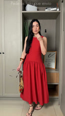 Vestido Longo Regata Saia Franzida - Terracota - frente
