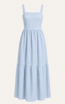 Vestido Sofia em Linho Lavado - Azul Claro - frente