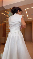 Conjunto Colete e Saia Longa Evasê 100% Linho Off White - Off White - costas