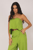 Conjunto Top Strapless e Calça Pantalona - Verde - detalhe