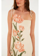 Vestido Flor Bordada Sonho de Tulipas - Off White - detalhe