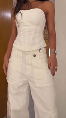 Conjunto All Jeans Ana - Off White - detalhe