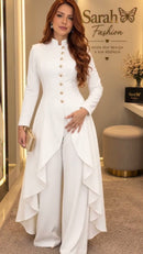 Conjunto Jaqueta Longa com Babado e Calça Pantalona Branco - Branco - detalhe