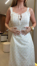 Vestido Midi Laise Alças Largas Off White - Off White - detalhe