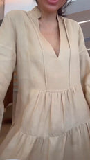 Chemise 100% Linho Puro Agata - Bege - detalhe