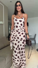 Vestido Longo Alcinha Animal Print com Amarração - Animal Print - detalhe