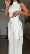 Conjunto Cropped Frente Única e Calça Cargo - Off White - detalhe