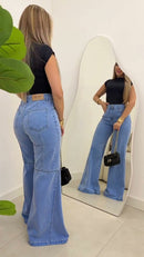 Calça Jeans Wide Leg Cintura Alta - Jeans Claro - detalhe