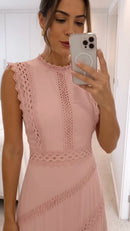 Vestido Longo com Renda Guipir - Rosa - detalhe