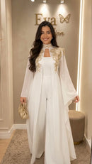 Conjunto Macacão e Capa com Renda Dourada Off White - Off White - frente