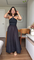 Conjunto Top Frente Única e Saia Longa Preto - Preto - frente