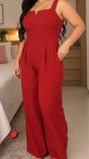 Macacão Longo Pantalona Decote Vazado Vermelho - Vermelho - frente