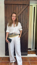 Conjunto Camisa Over e Calça 100% Linho Branco - Branco - frente
