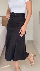 Saia Midi Evasê com Cinto - Preto - lateral