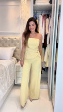 Conjunto Tomara que Caia Peplum e Calça Pantalona Amarelo Manteiga - Amarelo Manteiga - lateral