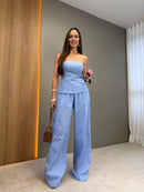 Conjunto tricoline listrado Valen