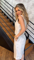 Conjunto 100% Linho Twill blusa com zíper e bermuda alongada