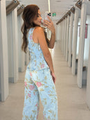 Conjunto Peplum em Jeans Wide Leg com Estampa Floral - Renner