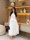 Vestido de chiffon e alfaiataria | acompanha o cinto