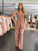 Conjunto Pantalona e Colete Alfaiataria Listrado