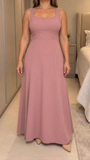 Vestido Longo e Liso em tecido Duna