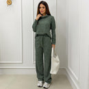 Conjunto Lanzinha Blusa Detalhe Bolsos e Pantalona